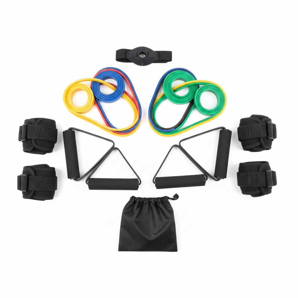 11Pcs Fitness Equipment Resistance Band Set on white background