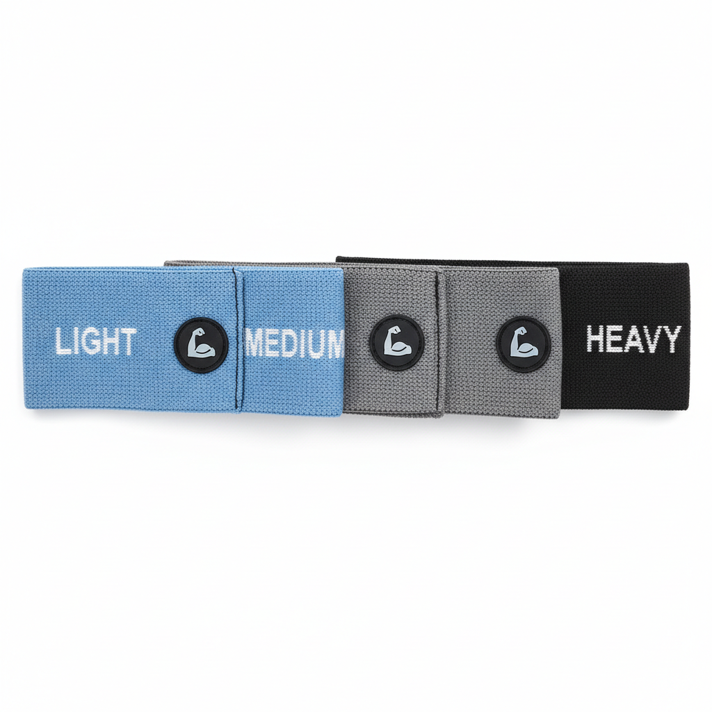 3-pack resistance fitness bands flat view on white background
