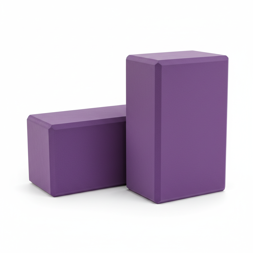 Purple yoga foam blocks 4 inch angled view on white background